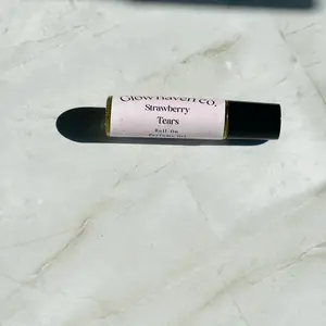 Glow Haven Co. Strawberry Tears Perfume Oil – 10 ml Roll-On | Sweet Strawberry Milk & Caramel Scent | Jojoba Oil | Long-Lasting Fragrance