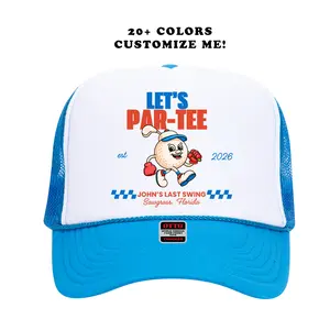 Custom Bachelor GOLF Trucker Hat – Retro Character Personalized Golfing Design for Bachelor Party | Let's Par-TEE Bachelor Party Hats, Groomsmen Hats, Fish Theme Camping Lake Accessories, Matching Group Hats