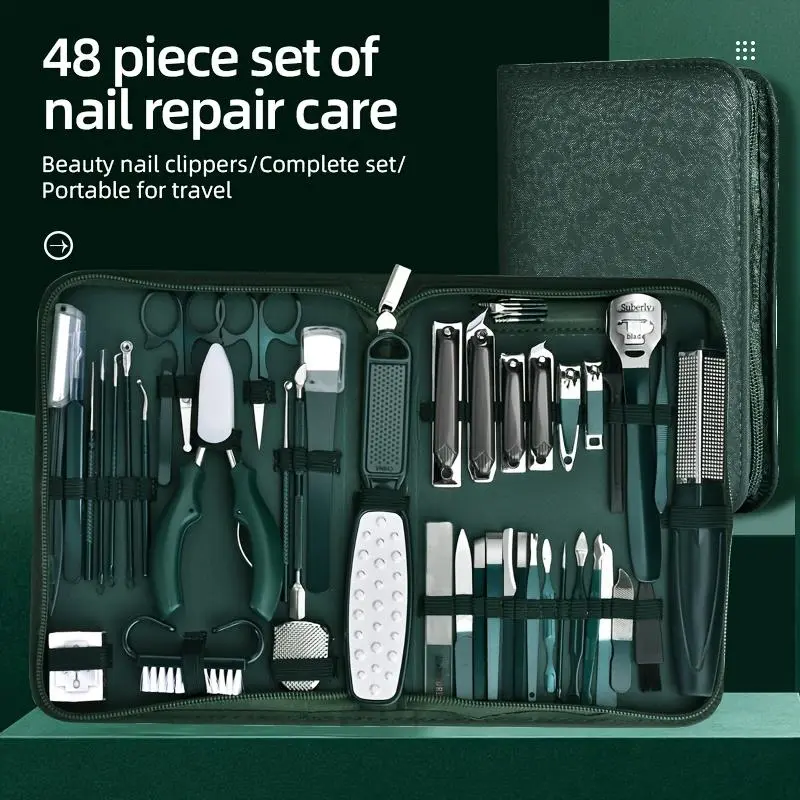 48 pcs Stainless Steel Nail Clippers Professional Nail Care Kit Full Set of Nail Trimming Tools Manicure Tools Pedicure Tools