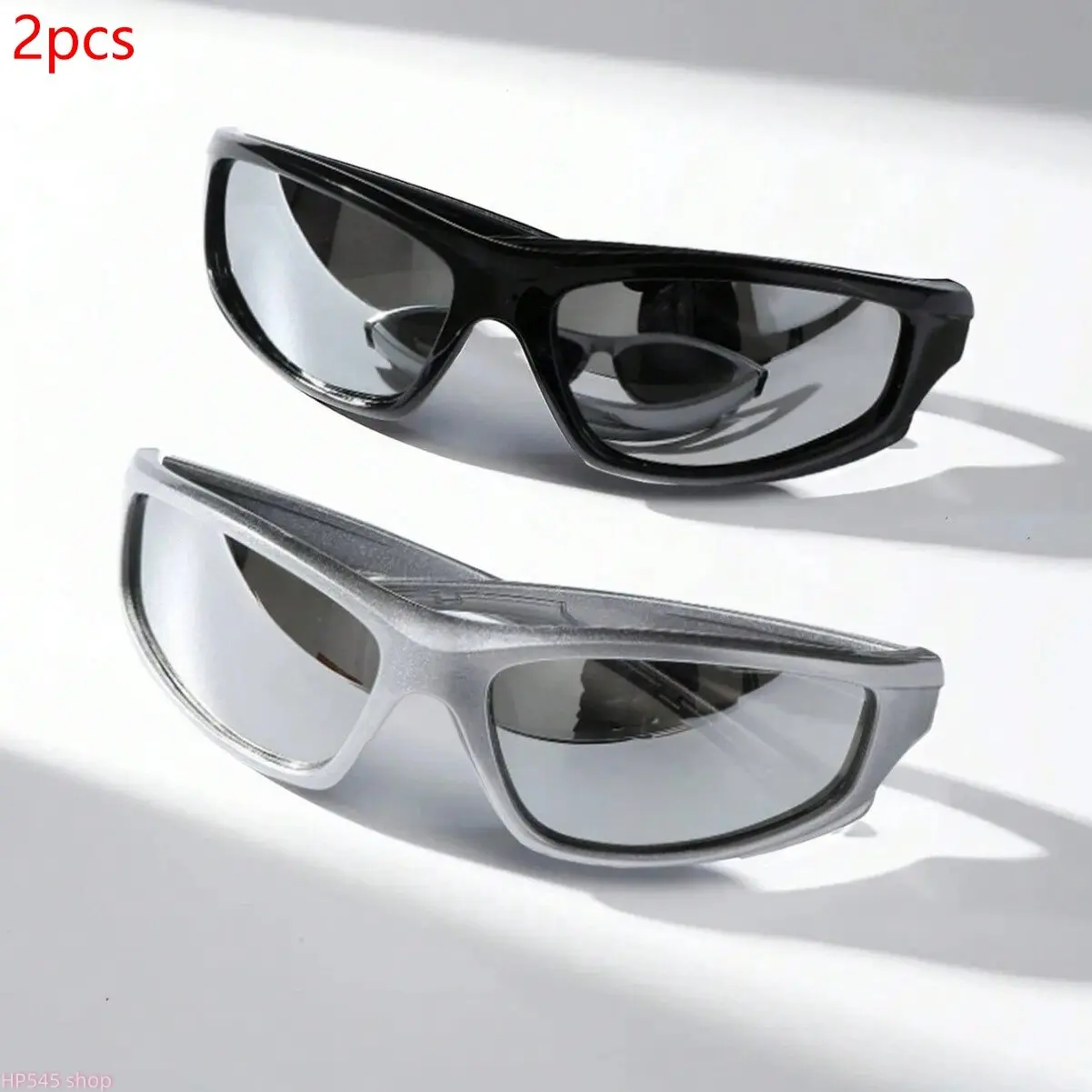 Men's 2-Piece Sport Wrap-Around Sunglasses Set, Polarized Silver Mirror Lens, UV400 UV-Resistant Protection Eyewear, Black & Silver Frame Shades for Cycling, Driving, Polarised Men's Sunglasses, Uv-Resistant Men's Sunglasses