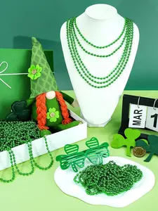 24 Pieces/Pack St. Patrick's Day Accessories, Green St. Patrick's Day Bead Necklaces, 33 Inch Round Bead Irish St. Patrick's Necklaces in Bulk, Perfect for Weddings, Birthdays, Parades, Throwing Accessories & St. Patrick's Day Decorations