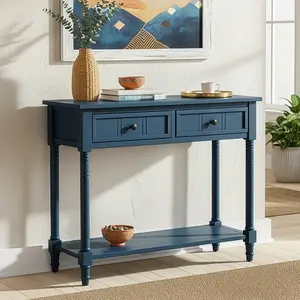 ARCH TREXM Daisy Series Console Table Traditional Design with Two Drawers and Bottom Shelf (Dark Navy)