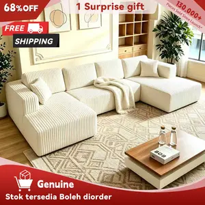 [2 Packs Shipped] Niccae U-Shaped Modular Sectional Couch - 132.5" Corduroy Upholstered 5-Seat Oversized Modern Couch, No-Assembly-Required Living Room Furniture with 2 Pillows (U Shaped Sofas for Sofas Living Room)