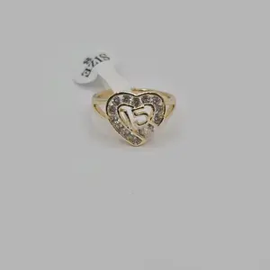 15TH  years beautiful ring Gold-plated with stones heart style sizes available 7.8.9