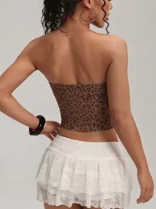 Women's Sexy Leopard Print Bralette, tube top,Strapless Wrap Top, Removable Pads, Anti-Slip Inner, Breathable, Summer Wear, Versatile Fashion