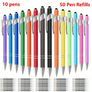 10 Set Multicolor Stylus Pens Retractable Include 50 Pen Refills Plastic DIY Bling Pens Cool Shaf Black Ink for Making Party Office