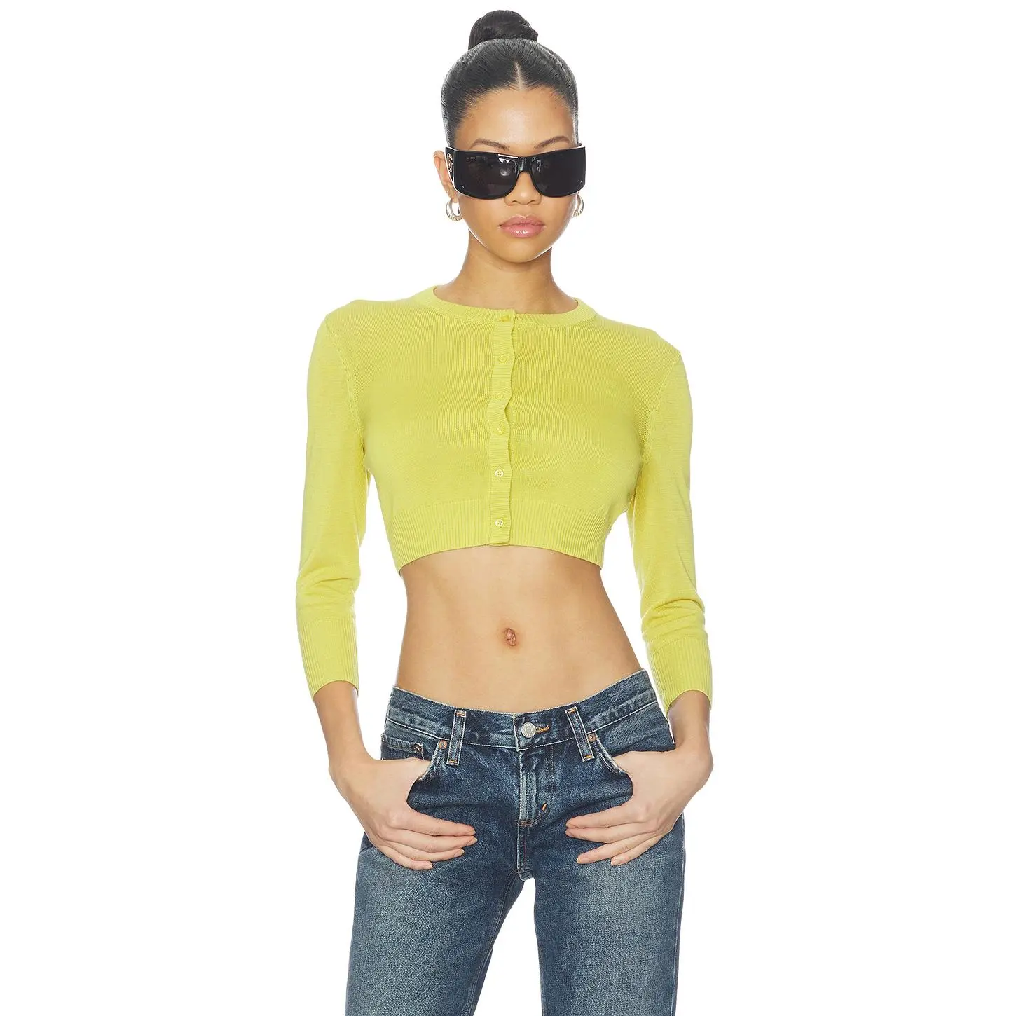EB Denim Juniper Cropped Cardigan in Yellow Moss