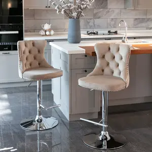 Bar stools design；Swivel Velvet Barstools Adjusatble Seat Height from 25-33 Inch, Modern Upholstered Chrome base Bar Stools with Backs Comfortable Tufted for Home Pub and Kitchen Island(Khaki,Set of 2)