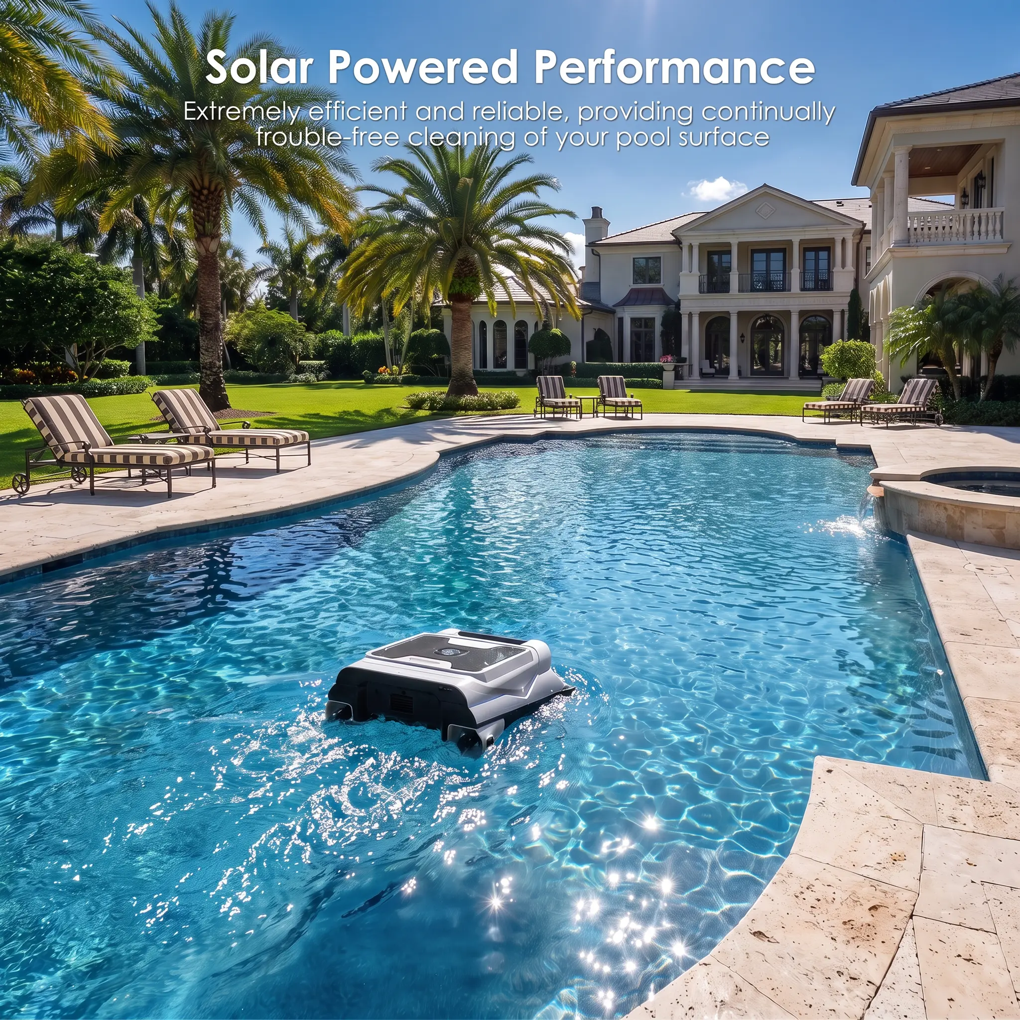 Yousky Pura V12 Cordless Robotic Pool Skimmer - Solar & Adapter Dual Power, APP Control with Auto/Eco Modes, 150 Micron Filtration for Family Backyards (Home Improvement Garden Supplies)