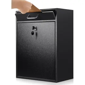 Locking Mailbox with Key for Outdoor 18 x 15 x 7 Inches Large Wall Mount Mail Box with Lock  Mail Drop Metal Collection Boxes Hanging Secure Postbox(Black)