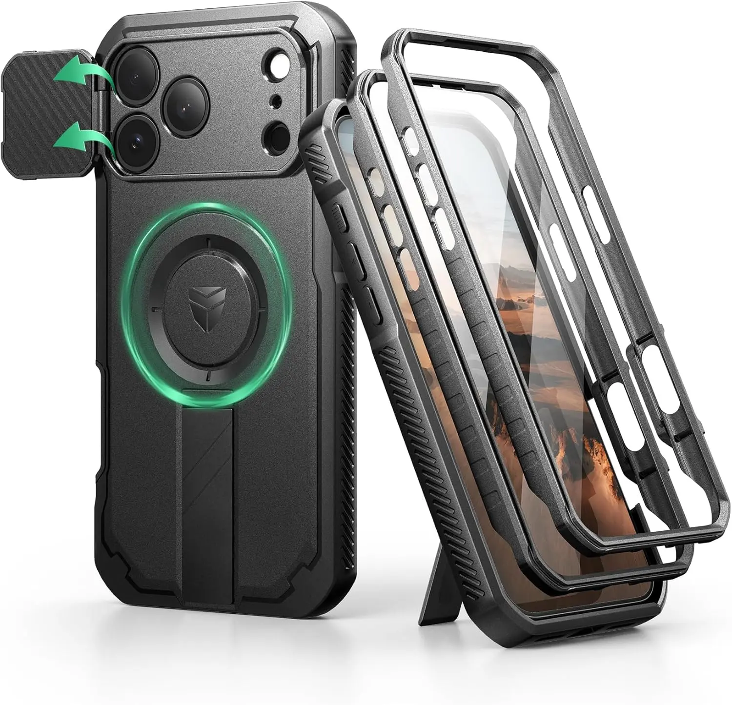 Dexnor for iPhone 17 Pro Max Case, [2 Front Frame & Built-in Flip Camera Cover & Kickstand], Compatible with MagSafe, Heavy-Duty Shockproof Protection Case with Screen Protector, 6.9 inch Black