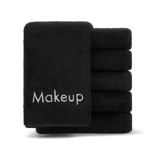 Makeup Towels - Pack of 6 - Ultra Soft & Gentle Microfiber Coral Fleece Washcloth Face Make Up Remover, Reusuable Eraser Cloth Essentials for Hosts & Artists, 13 x 13 in, Black