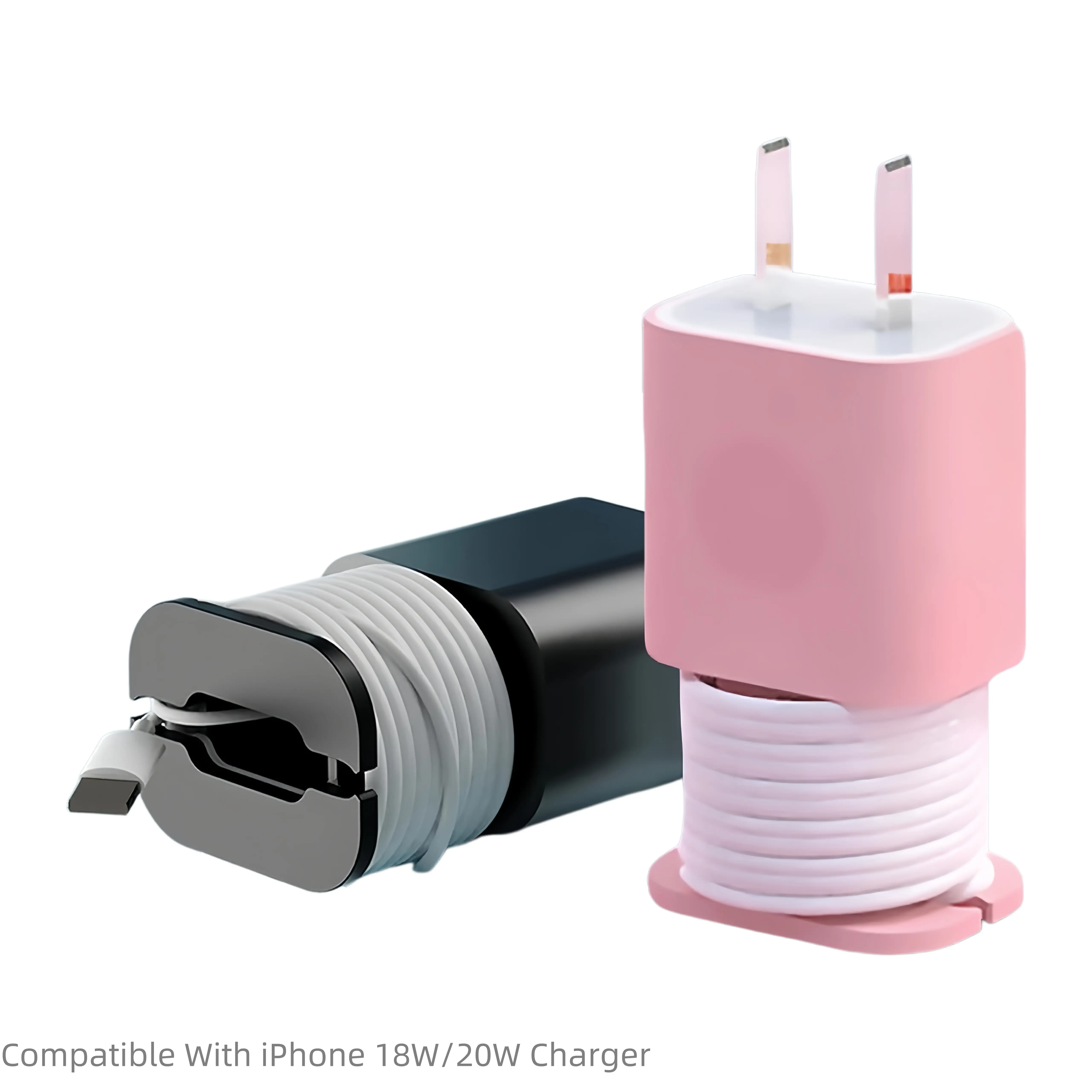 2 in 1 Silicone Charger Protector with Cord Wrap, iPhone Silicone Power Adapter Case, Snapback Charger Winder, Compatible with 18W/20W(Charger Not Included)