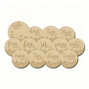 Unprocessed Wood - 13 Milestone Cards, Wildflowers, Beautiful Monthly Photo Growth Display Board, Photo Plaque, Shower Gift, Baby Keepsake