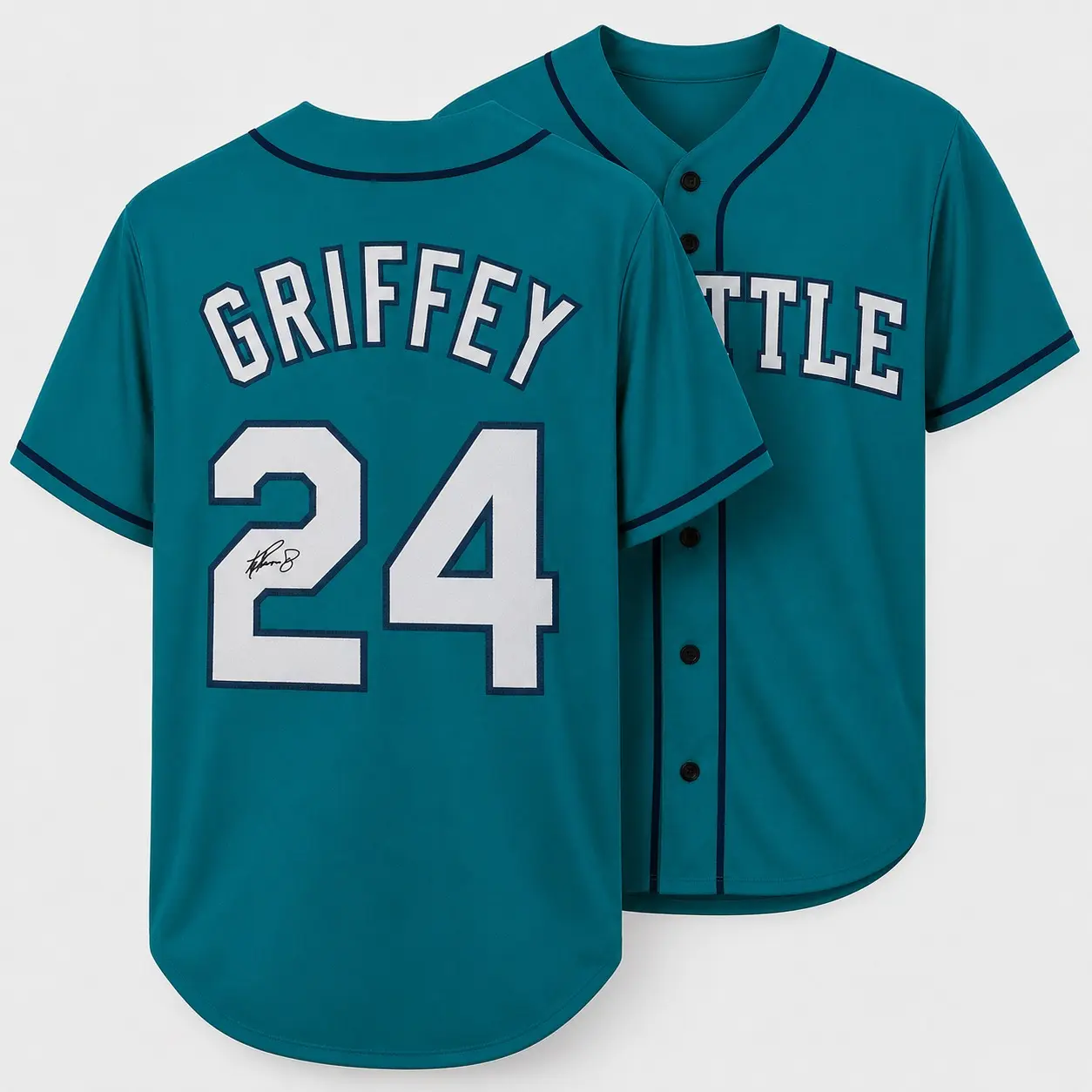 All Over Print No Piping Mesh Shirt #24 Griffey Auto Baseball Jersey Printed Signature Premium Lightweight Breathable Athleisure Wear Retro Nostalgia Sportswear