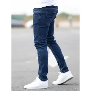 1pc Men'S Classic Solid Color Skinny Jeans, 65% Cotton 35% Polyester, Mid Waist, Zipper Fly, Slight Stretch, All-Season Street Style Denim Pants for Going Out