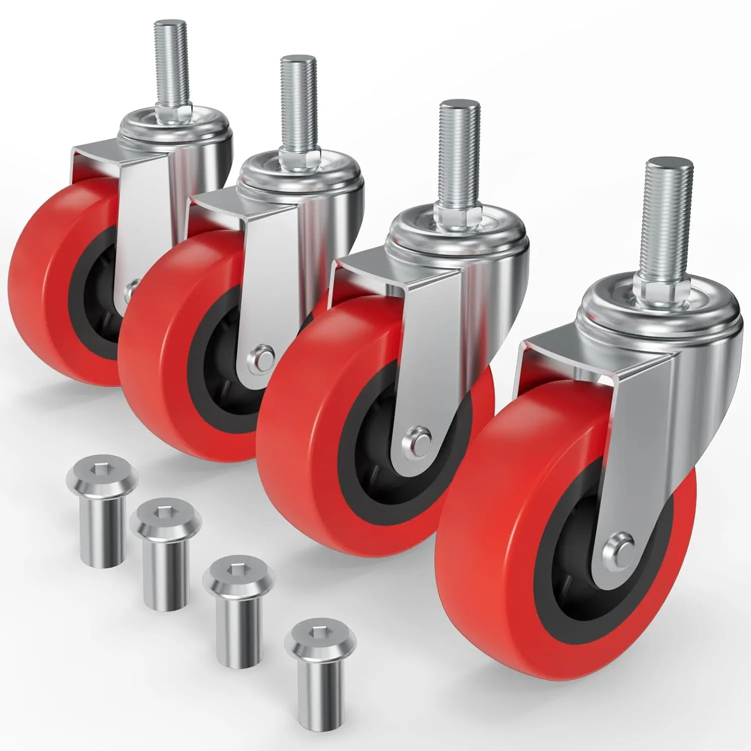 4 Pack Creeper Wheels 2.5 Inch Heavy Duty Swivel Caster Wheel Creeper Service Cart Stool Post Mount, M10 (Around 3/8") x 1" Metric Threaded Stem Casters Wheels Replacement