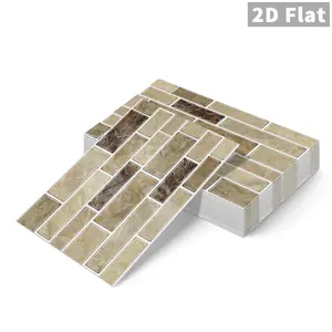 10pcs Flat Marble Peel and Stick Backsplash Tiles | Beige Brown Stone Brick Self-Adhesive Waterproof Wall Stickers for Kitchen Bathroom