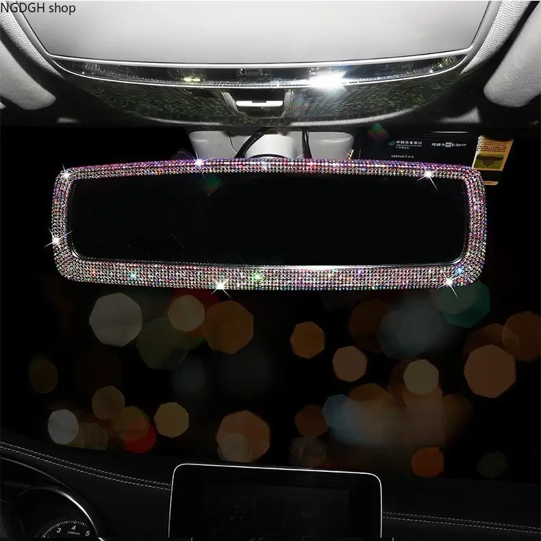 Shimmering water-drop diamond mirror car rearview mirror interior accessory rearview protection cover interior kit, Sparkly Glam Car Accessory to Upgrade Your Interior Style Instantly