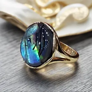 Abalone Shell Ring | Rainbow Color Change Design | High Quality Gold Plating | Birthday Gift Anniversary Gift | Fashion Enthusiast Daily Clothing | Women's Christmas Gift