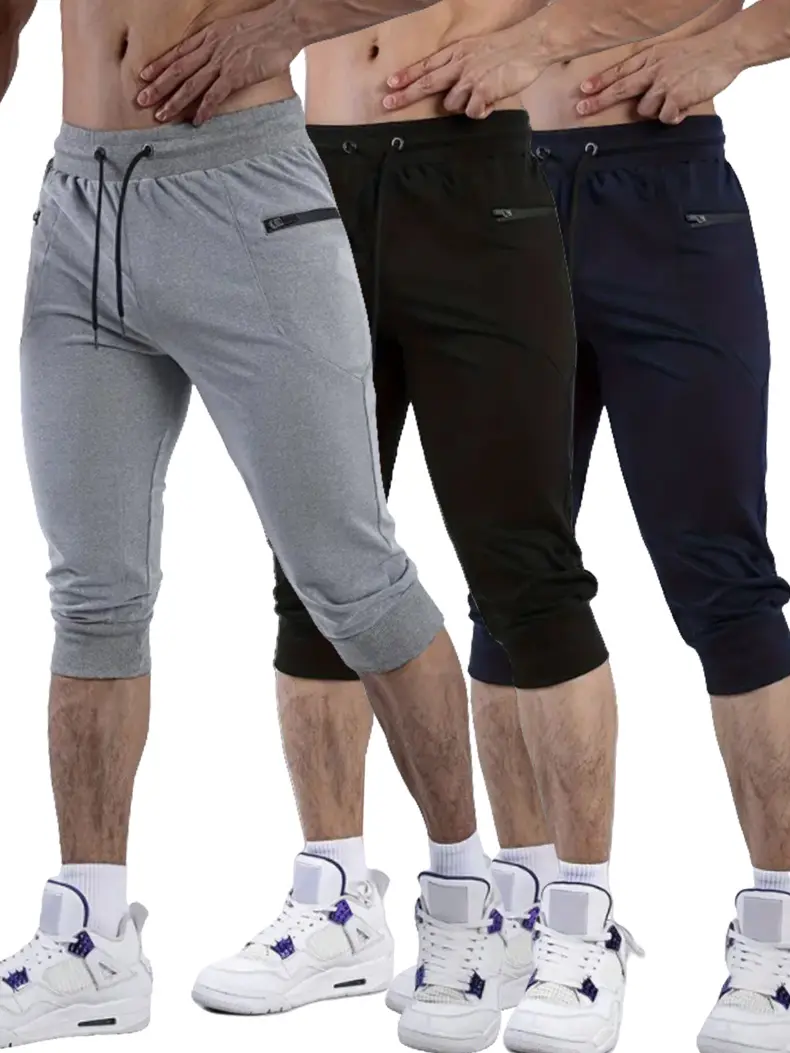 Men’s slim-fit jogger shorts, breathable and stretchy, 7/8 length—ideal for running, fitness, sports, and casual wear