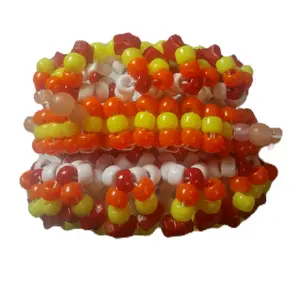 Kandi Rotator Cuff - Orange or Grren or You Choose, Pony Beads Stretchy String Secure Fit for All-Day Wear Rave Accessory