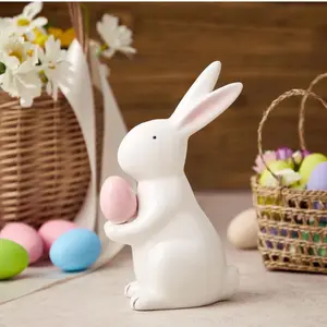 Ceramic Easter Egg Rabbit Ornaments Exquisite Ceramic Sculptures Spring Garden Tabletop Decorations Easter Parties and Gifts Set Off a Festive Atmosphere (Mini Small Egg Powder)