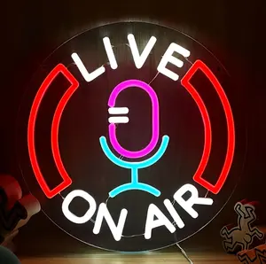 Live On Air Neon Sign Wall Decor, 30×30cm LED Light for Garage, Studio, Podcast Room & Streaming Setup