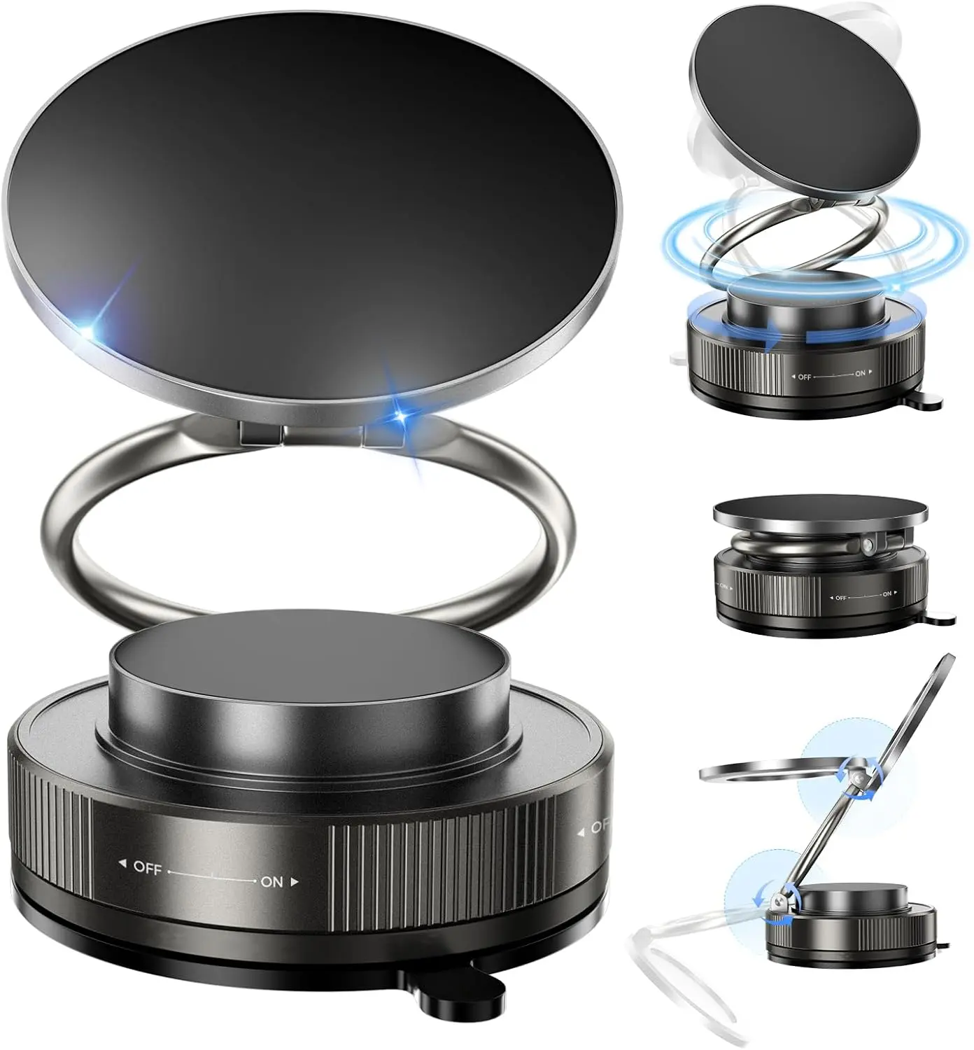 Vacuum Magnetic Phone Holder for Car,2800gf Strong Magnetic Phone Mount,360° Adjustable & Reinforced Suction Cup for Dashboard/Mirror,Car Phone Holder Compatible with iPhone Androi