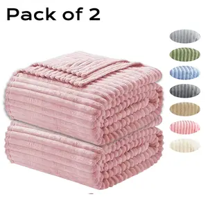 ROSEKIND 2PC Cozy Blanket-Patio Furniture Decor,Classic Stripe Pattern, Ideal for Bed,Couch, Travel,Camping, All Seasons,Home Bedroom Decor