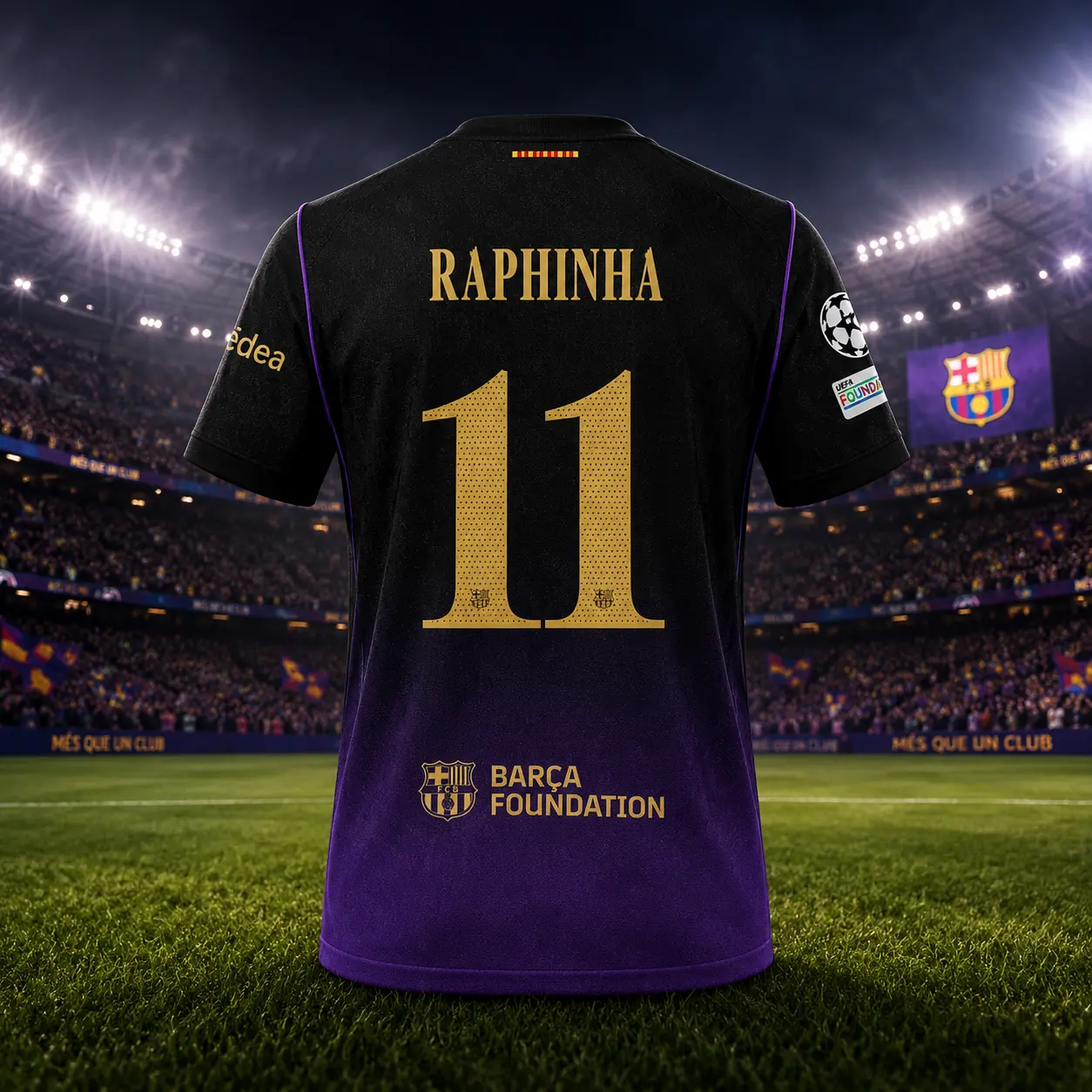 2026-27 Unisex Raphinha #11 Purple Away Soccer Jersey, Breathable Football Shirt, Adult Match Day Fan Jersey, Lightweight Athletic Sports Top for Men & Women