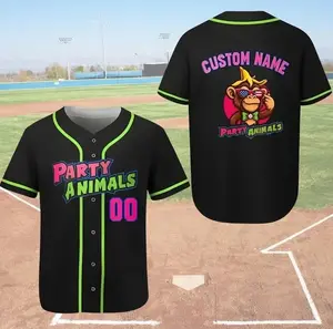 Animals Let’s Party Baseball Jersey Funny Animal Graphic Party Outfit Button Up Shirt