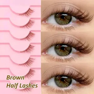 10 Pairs Brown Half Lashes Natural False Eyelashes Wispy Faux Mink Lashes Soft Lightweight Fake Eyelashes Reusable 3D Eye Lashes Extension Daily Makeup Beauty Kit Easy Apply Half Strip Lashes for Beginners Friendly, Dating, Party, Office, Wedding, Gift