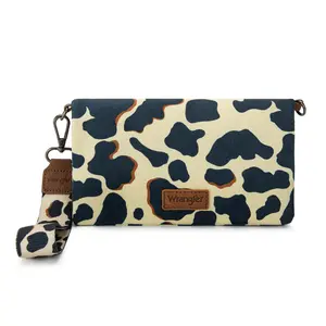 Wrangler REID Cow Print Wallet for Women Bifold Card Holder with Adjustable Strap Perfect Gift for Women in PU Leather