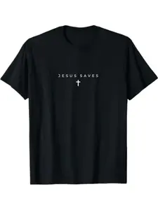 Jesus Saves Cross Subtle Christian Minimal Religious Faith T-Shirt Casual Cotton Menswear Top