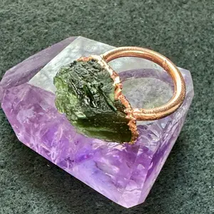 Size 6.5 Moldavite Copper Crystal Ring