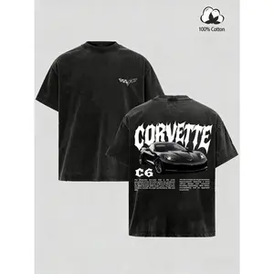 Vintage Washed Corvette C6 Graphic T-Shirt 100% Cotton Crewneck Classic Sports Car Merch for Men Boys Trendy Retro Unisex Top Menswear Tshirt