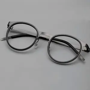 Fytoo Brand, Retro Full Frame Round Glasses, Gunmetal with Black, Ultra-light Titanium Material, Lightweight and Comfortable, Men's Glasses, Designer Style, Delicate Texture, Long-wearing Comfort,Suitable for Various Occasions, 9704QH