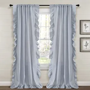 Lush Decor Farmhouse Reyna Ruffle Window Curtain Panels Pair 54"W x 84"L - Striped Curtains for Bedroom - Coquette Living Room Curtains