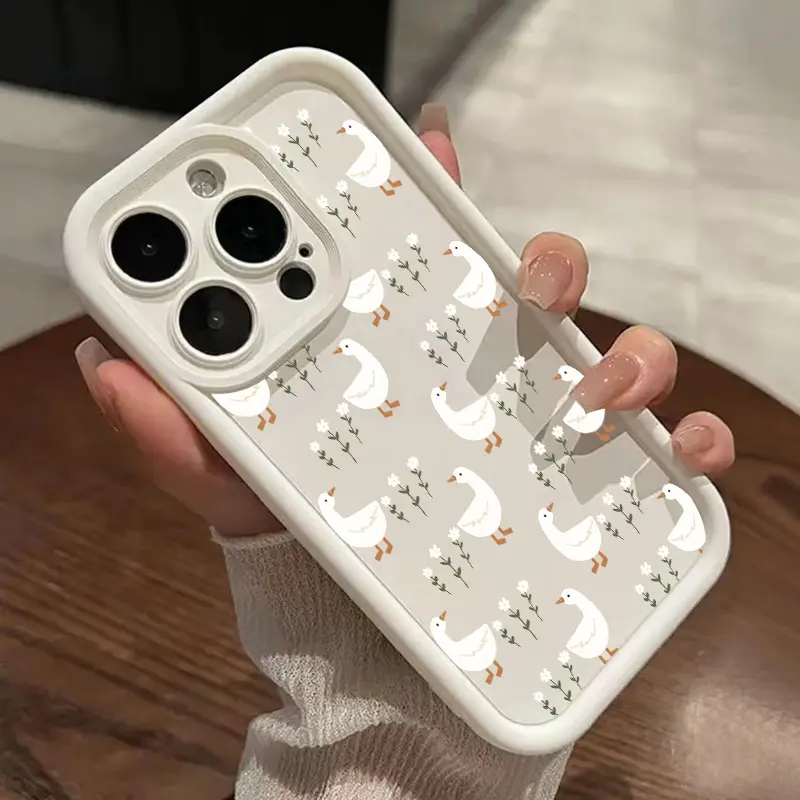 White Goose Pattern TPU Smartphone Case, Slim Fit Casing for iPhone 11-17, Pro Max, Plus, XR, XS, Air - Shockproof, Durable, Full Camera Protector, Mobile Phone Accessories