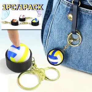 Basketball Football Clicker Keychain 3D Printed Push Button Stress Relief Toy Fun Fidget Gadget for Anxiety Relief Sports Lovers gifts Key Chain Decorations