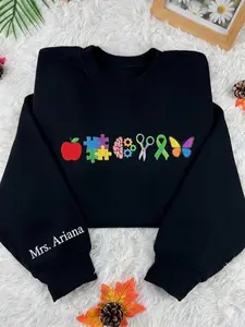 Neurodiversity Teacher Sweatshirt, SPED Teacher Gift, Personalized Autism Awareness Crewneck, Special Education Embroidered Pullover