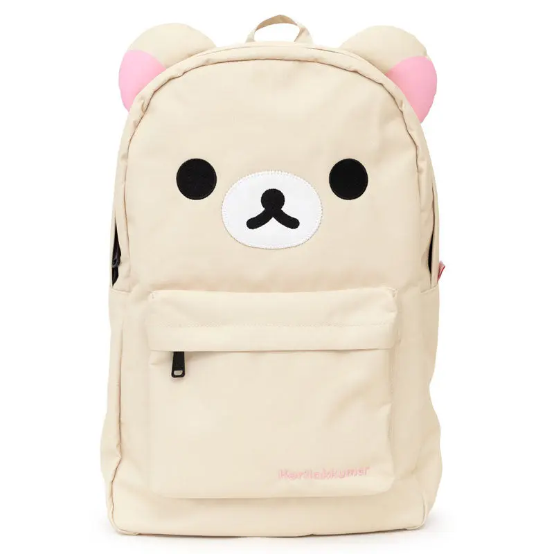 Kawaii Cartoon Rilakkumas Backpack Korilakkuma Embroidery Waterproof Nylon Backbag Large Capacity Girls Boys Student School Bag