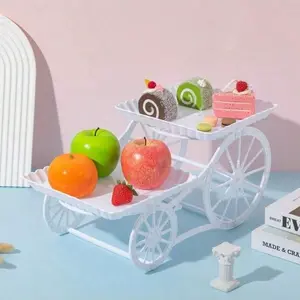2-Tier Carriage Shaped Dessert Stand - Plastic Fruit & Snack Serving Tray for Birthday Parties, Weddings, Home & Kitchen, Elegant Candy Dish Holder for Coffee Table