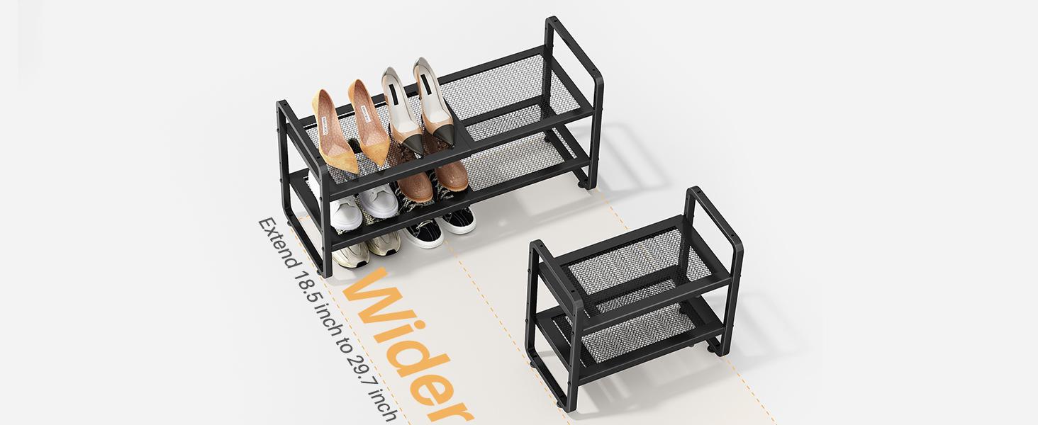 SNTD Shoe Rack - Expandable Shoe Organizer for Closet, Adjustable Metal Shoe Shelf Storage, Stackable Long Shoe Stand Holder for Garage, Entryway, Door Entrance