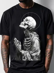 Men's Summer Crew Neck T-Shirt, Comfortable Fashion Retro Casual Loose Large Size T-Shirt - Men's T-Shirt with Unique Skull Design, Made of Cotton, Great for Everyday Casual Wear Tops Shirts
