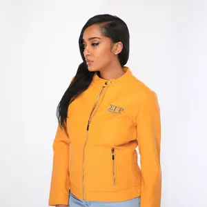 PU Leather Embroidered Sigma Gamma Rho Jacket