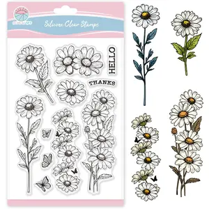 Daisy Clear Stamps for Card Making Spring Flowers Bookmark Silicone Clear Stamp Butterfly Transparent Stamps Seal for DIY Scrapbooking Embossing Photo Album Decor