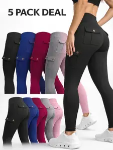 5-Pack Booty Lift Pocket Leggings – High Waist Tummy Control Yoga Pants for Women