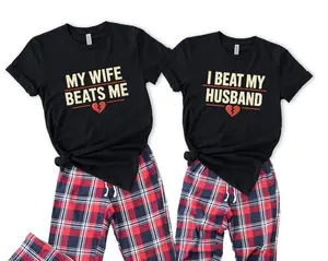 Funny Matching Couple Shirts: I Beat My Husband, Wife Beats Me